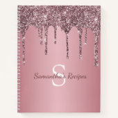 Roze Goud Roze Glitter Druppels Monogram Recept Notitieboek (Voorkant)