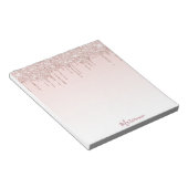 Roze goud roze glitter druppels naam notitieblok (Schuin)