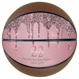 Roze Goud Roze Glitter Druppels Naam Team Nummer J Basketbal