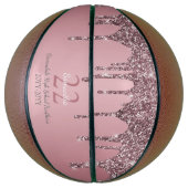 Roze Goud Roze Glitter Druppels Naam Team Nummer J Basketbal (Verticaal)
