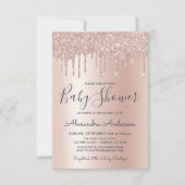 Roze Goud | Roze Glitter Folie Baby Shower Kaart (Voorkant)