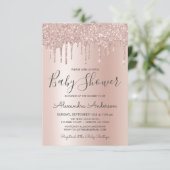 Roze Goud | Roze Glitter Folie Baby Shower Kaart (Staand voorkant)