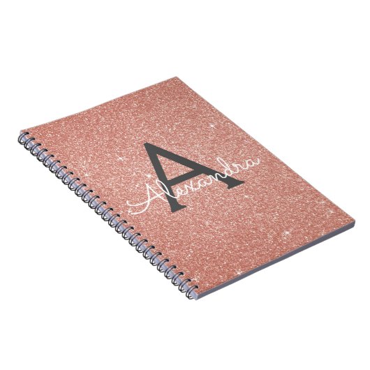 Roze Goud Roze Glitter Glans Monogram Notitieboek (Rechterzijde)