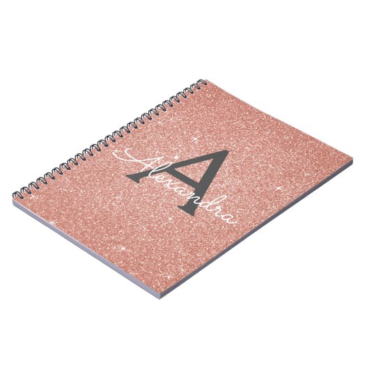 Roze Goud Roze Glitter Glans Monogram Notitieboek (Linkerzijde)