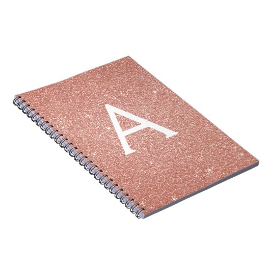 Roze Goud Roze Glitter Glans Monogram Notitieboek (Rechterzijde)