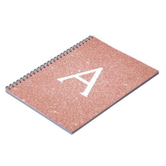 Roze Goud Roze Glitter Glans Monogram Notitieboek (Linkerzijde)