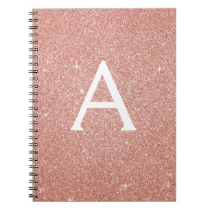 Roze Goud Roze Glitter Glans Monogram Notitieboek