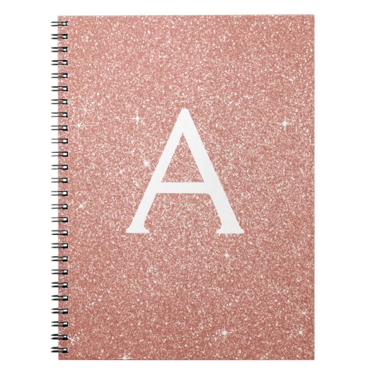 Roze Goud Roze Glitter Glans Monogram Notitieboek (Voorkant)
