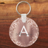Roze Goud Roze Glitter Glans Monogram Sleutelhanger (Voorkant)