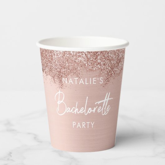 Roze Goud Roze Glitter Meisjesuitje Eenvoudig Papieren Bekers (Achterkant)