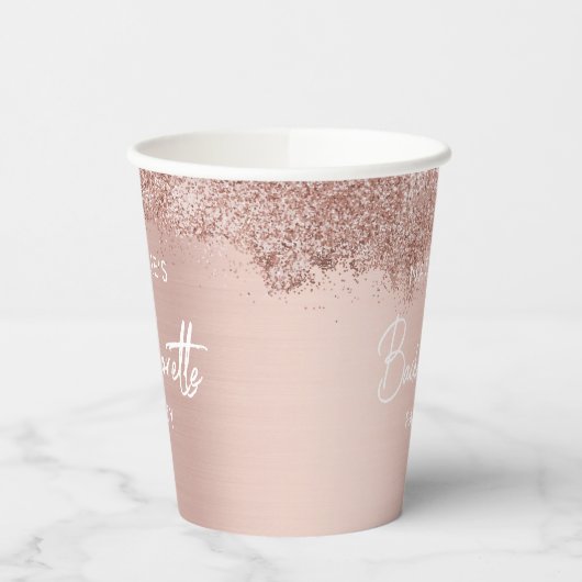 Roze Goud Roze Glitter Meisjesuitje Eenvoudig Papieren Bekers (Links)