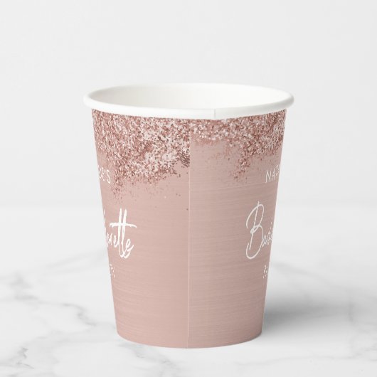 Roze Goud Roze Glitter Meisjesuitje Eenvoudig Papieren Bekers (Rechts)