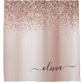 Roze Goud - Roze Glitter Metaal Monogram Naam Douchegordijn (Voorkant)