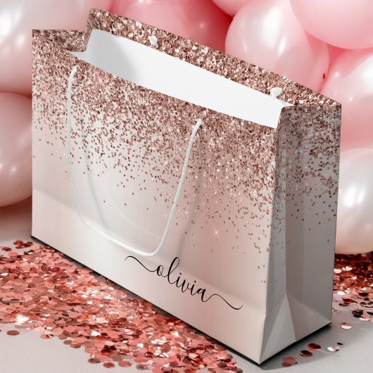Roze Goud - Roze Glitter Metaal Monogram Naam Groot Cadeauzakje