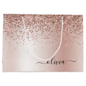 Roze Goud - Roze Glitter Metaal Monogram Naam Groot Cadeauzakje (Achterkant)