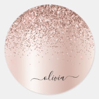 Roze Goud - Roze Glitter Metaal Monogram Naam