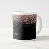 Roze Goud Roze Glitter Modern Monogram Naam Grote Koffiekop (Voorkant rechts)
