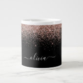 Roze Goud Roze Glitter Modern Monogram Naam Grote Koffiekop (Voorkant)