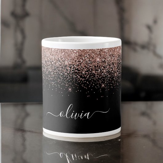 Roze Goud Roze Glitter Modern Monogram Naam Grote Koffiekop