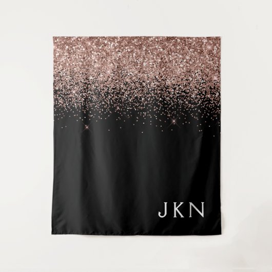 Roze Goud Roze Glitter Monogram Beginletters Wandkleed (Voorkant)