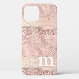 Roze Goud Roze Glitter Monogram Case-Mate iPhone Case