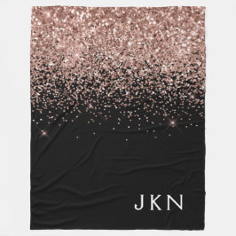 Roze Goud Roze Glitter Monogram Initiaal Fleece Deken