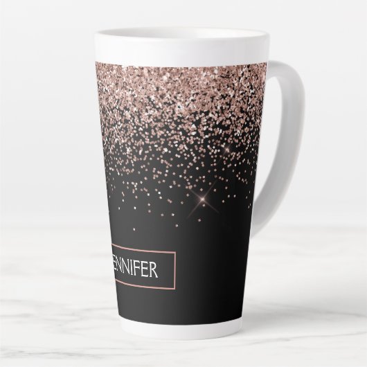 Roze Goud Roze Glitter Monogram Meisjesachtig Latte Mok (Rechterhoek)