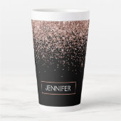 Roze Goud Roze Glitter Monogram Meisjesachtig Latte Mok (Voorkant)