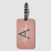 Roze Goud Roze Glitter Monogram Naam Bagagelabel (Voorkant (verticaal))