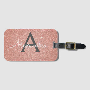 Roze Goud Roze Glitter Monogram Naam Bagagelabel