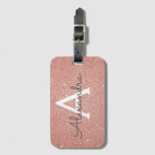 Roze Goud Roze Glitter Monogram Naam Bagagelabel (Voorkant (verticaal))