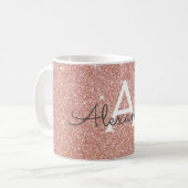 Roze Goud - Roze Glitter Monogram Naam Koffiemok (Voorkant links)
