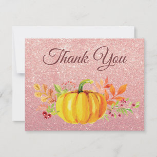 Roze Goud Roze Glitter Pompoen Herfst Dankkaart Bedankkaart