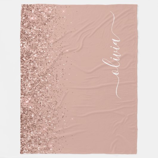 Roze Goud Roze Glitter Script Monogram Jongensacht Fleece Deken (Voorkant)