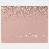 Roze Goud Roze Glitter Script Monogram Jongensacht Fleece Deken (Voorkant (Horizontaal))