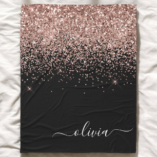 Roze Goud Roze Glitter Script Monogram Jongensacht Fleece Deken