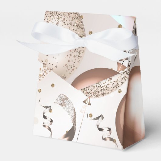 Roze Goud Roze Glitterballonnen Verjaardagsfeestje Bedankdoosjes (Voorkant Zijde)