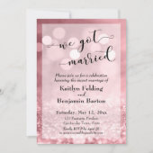 Roze Goud Roze Glitters Bokeh We Zijn Getrouwd Kaart (Voorkant)