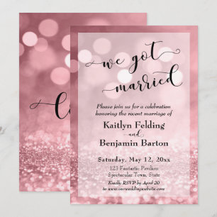 Roze Goud Roze Glitters Bokeh We Zijn Getrouwd Kaart