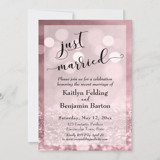 Roze Goud Roze Glitters Bokeh We Zijn Getrouwd Kaart (Voorkant)