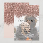 Roze Goud Roze Glitters Confetti Foto Bruiloft Save The Date (Voorkant / Achterkant)