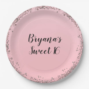 Roze Goud Roze Glitters Glamour Rand Zoete 16 Fees Papieren Bordje