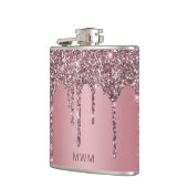 Roze Goud Roze Glitters Glans Druppels Monogram 18 Heupfles (Links)