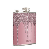 Roze Goud Roze Glitters Glans Druppels Monogram 18 Heupfles (Rechts)