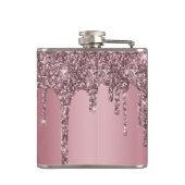 Roze Goud Roze Glitters Glans Druppels Monogram 18 Heupfles (Achterkant)