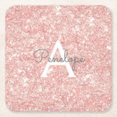Roze Goud Roze Glitters Glans Monogram Kartonnen Onderzetters (Voorkant)