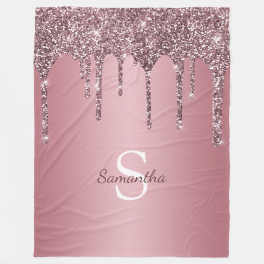 Roze Goud Roze Glitters Glans Monogram Naam Fleece Deken (Voorkant)