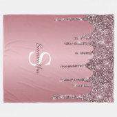Roze Goud Roze Glitters Glans Monogram Naam Fleece Deken (Voorkant (Horizontaal))