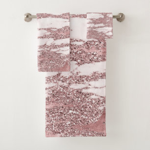 Roze Goud Roze Glitters Glanzend Marmer Glamour Tr Bad Handdoek