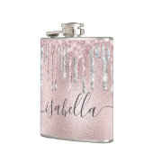 Roze goud roze glitters zilver monogram schrift heupfles (Links)